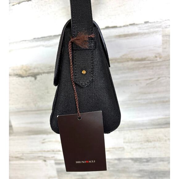 Brunomagli Womens Black Leather Arabella Luxury Designer Shoulder Bag Clutch NWT